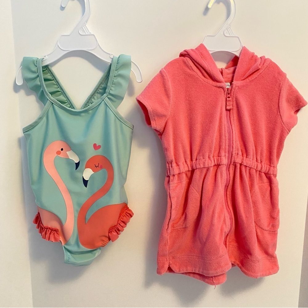 First Impressions Flamingo Swimsuit & Carter's Flamingo Beach Cover-Up 24 Months